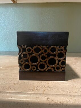 Contemporary Geometric Square Brown and Gold Accent Tissue Holder Cover